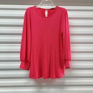 Adrianna Papell Blouse Womens Small Pink Long Sleeve Knit Trapeze Top Oversized